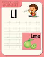 Alphabet tracing worksheet with letter and vocabulary vector