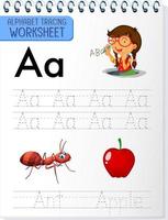 Alphabet tracing worksheet with letter and vocabulary vector