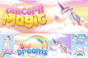 Cute unicorn banner on pastel background color vector