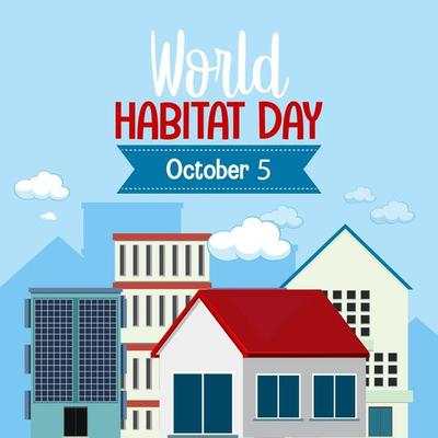 World Habitat Day 5 October icon logo with towns or city