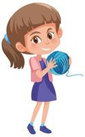 Girl holding yarn ball cartoon character isolated on white background vector