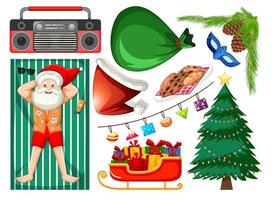 Santa Claus taking sun bath with christmas object isolated on white background vector