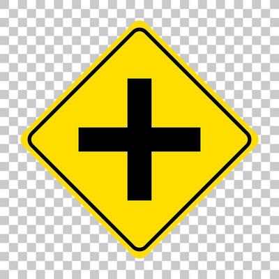 4 way intersection sign isolated on transparent background