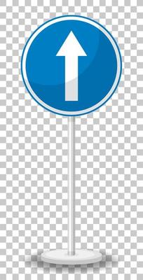 Blue traffic sign on transparent background