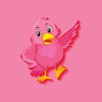 Cute pink bird cartoon character vector