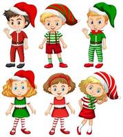 Set of different children wearing Christmas costumes vector