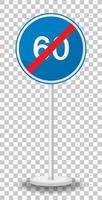 Blue minimum speed limit 60 road sign with stand isolated on transparent background vector