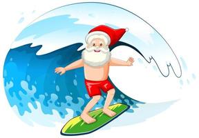 Santa Claus surfing on ocean wave for Summer Christmas vector