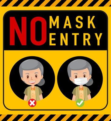 No mask no entry warning sign with cartoon character