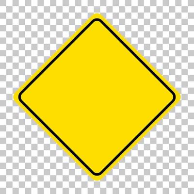 Yellow traffic warning sign on transparent background