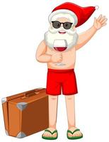 Santa Claus holding wine glass cartoon character in summer costume vector