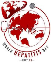 logotipo del día mundial de la hepatitis o pancarta con mapa mundial en hígado rojo vector