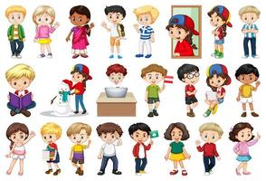 Large set of children doing different activities vector