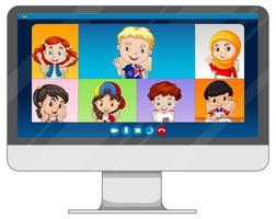 Student video chat online screen on computer screen on white background vector