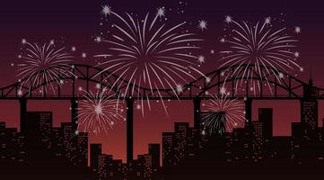 Cityscape with celebration fireworks scene vector