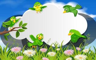 Happy bird in nature background blank banner vector