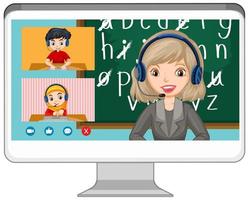 Student video chat online screen on computer screen on white background vector