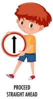 Boy holding traffic sign isolated on white background vector