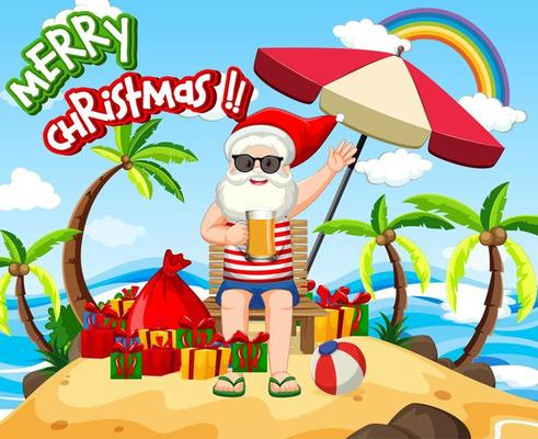 Santa Claus on the beach island for Summer Christmas