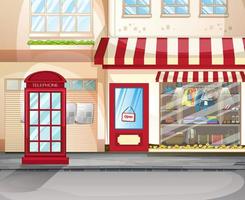 Front of clothing store showcase with clothes and accessories vector