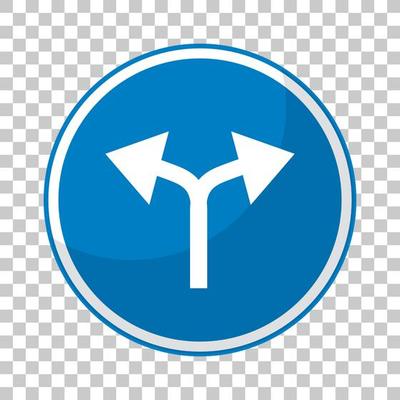 Blue traffic sign on transparent background