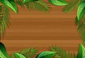 Top view of blank wooden table with leaves elements vector