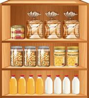 Baked goods and processed food in three shelves vector