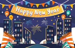 New Year at Night City Celebrate Background vector