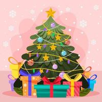 lindo árbol de navidad con los adornos. vector
