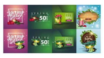 conjunto de banners de descuentos de primavera vector