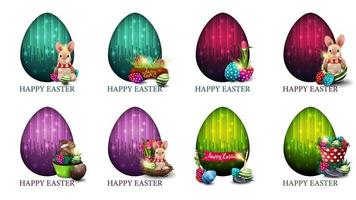 Set of bright colorful cards with Easter icons vector