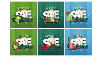 conjunto de banners de descuento cuadrado de primavera vector