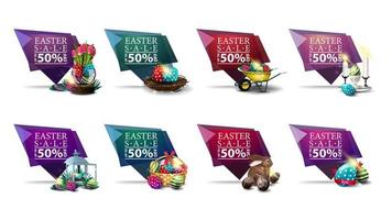 Collection of geometric discount banners with Easter icons vector