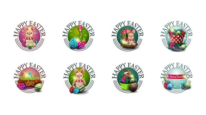 Collection of round Easter greeting symbols