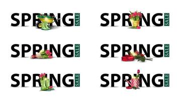 Black letters with spring icons in modern style vector