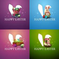 Collection of square colorful postcards with Easter icons. vector