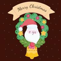 Merry Christmas banner with Santa face and wreath vector