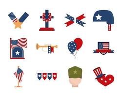 día conmemorativo, conjunto de iconos de celebración nacional estadounidense vector