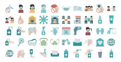 Coronavirus pandemic prevention flat icon set vector