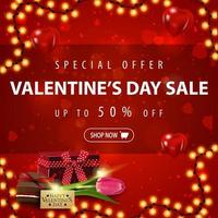 Valentine's day sale, up to 50 off banner vector