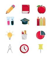 Back to school and education flat icon set vector