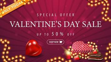 Valentine's day sale, up to 50 off banner vector