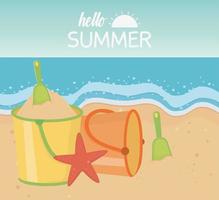 Hello summer vacation and beach composition vector