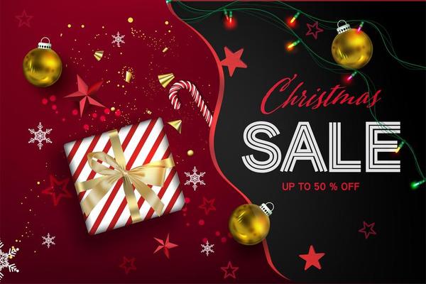 Christmas sale composition with gift and ornaments