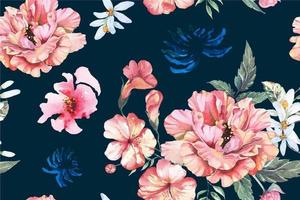 Seamless Peony Pattern Painted with Watercolor vector