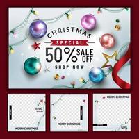 Christmas sale poster and social media post templates vector