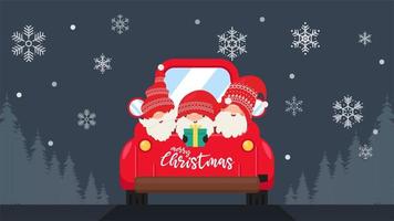 Dwarf gnomes wearing red hats with gift in trunk vector