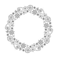 Christmas monoline wreath with lemon and snowflakes vector