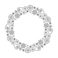 Christmas monoline wreath with lemon and snowflakes vector