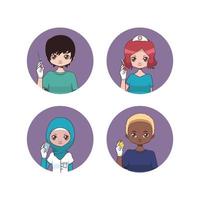 Collection of male and female nurse avatars vector